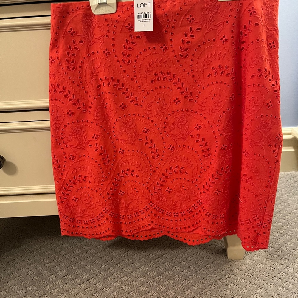 NEW Loft orange eyelet skirt with scalloped hem